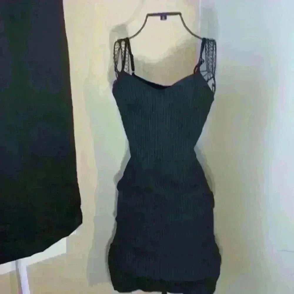 Ladies Say What?--Black Adjustable Spaghetti Strap-Midi Summer Dress SZ M